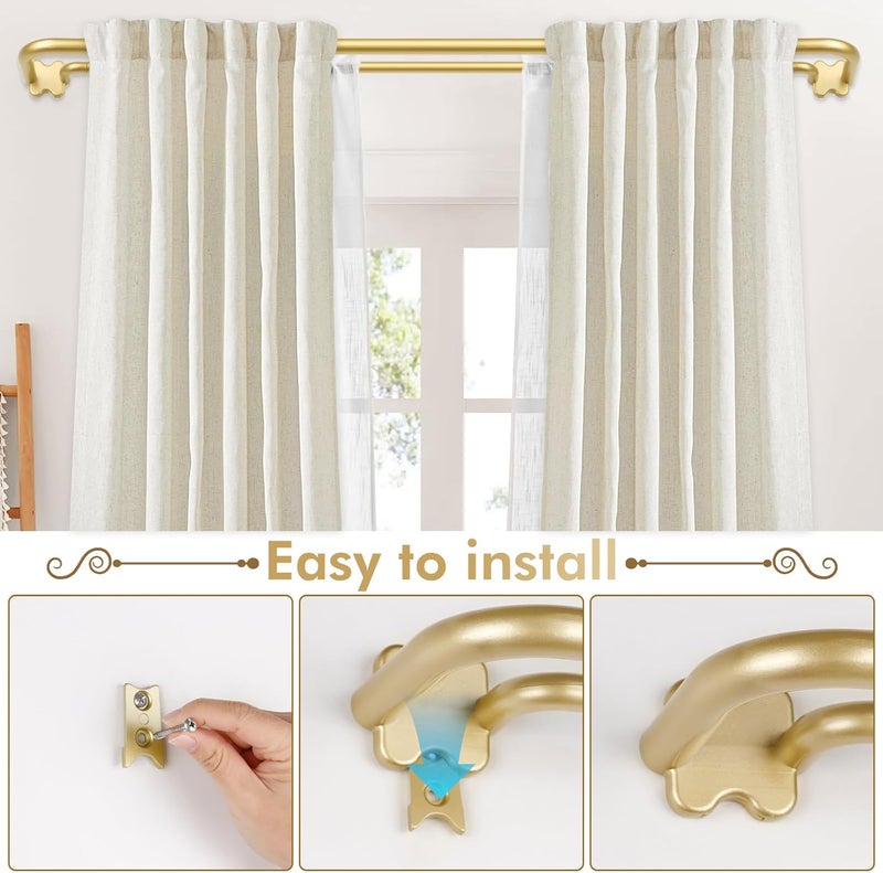 USFOOK Gold Blackout Double Curtain Rods Set, Wrap Around Curtain Rods for Windows 66 to 120 Inch, 6/8 Inch Room Darkening Curtain Rod 32 to 115 Inch, Decorative Drapery Rods for Home - Image 4